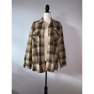 Vintage Sears Flannel Insulated Jacket Plaid Brown 70s